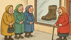 Vtip: Postupné grupovanie dôchodkýň kvôli zimným topánkam
