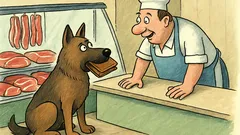 Vtip: Veľký pes s peňaženkou v mäsiarstve