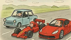 Vtip: Ide chlapík autom, predbehne ho Trabant