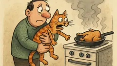 Vtip: Zober mačku na ruky k panvici