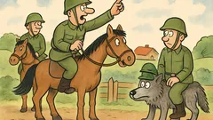 Vtip: Na vojenskom cvičení, všetci na kone