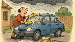 Vtip: Umyješ auto, aby začalo pršať...